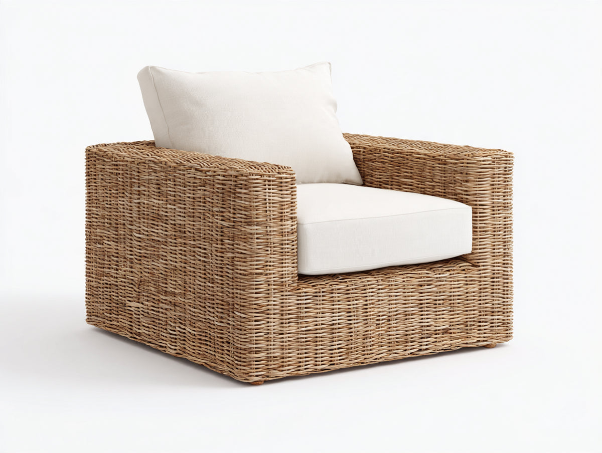 Poltrona da giardino-Rattan sintetico-Tessuto-102x92x78 cm-Beige naturale-Crema-Design contemporaneo
