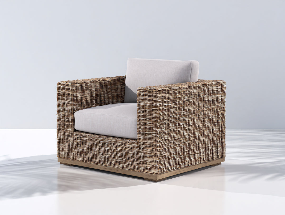 Poltrona da giardino-Rattan sintetico-Tessuto-82x78x72 cm-Marrone-Crema-Design moderno