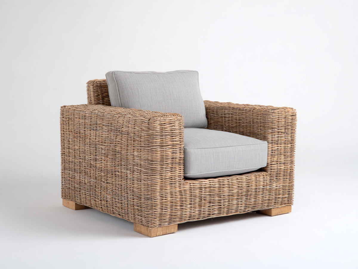 Poltrona da giardino-Rattan sintetico-Tessuto-90x86x75 cm-Beige-Grigio chiaro-Design moderno