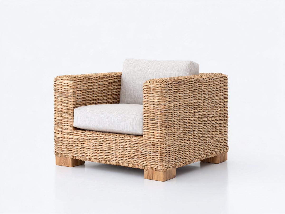 Poltrona da giardino-Rattan sintetico-Tessuto-95x89x79 cm-Beige-Crema-Design moderno