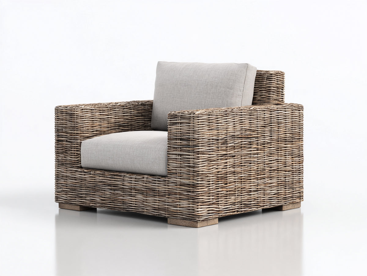Poltrona da giardino-Rattan sintetico-Tessuto-86x82x73 cm-Marrone-Grigio chiaro-Design moderno