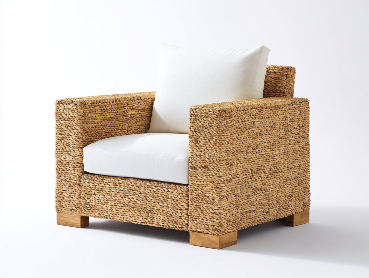 Poltrona da giardino-Rattan sintetico-Tessuto-88x84x74 cm-Beige-Bianco-Design moderno