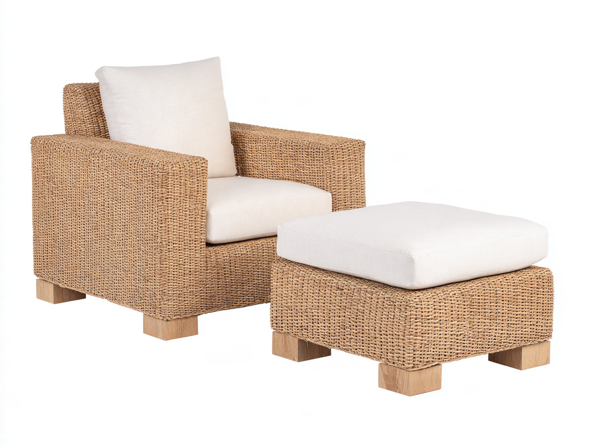 Poltrona da giardino-rattan sintetico-tessuto-92x85x78 cm-beige-bianco-stile naturale moderno