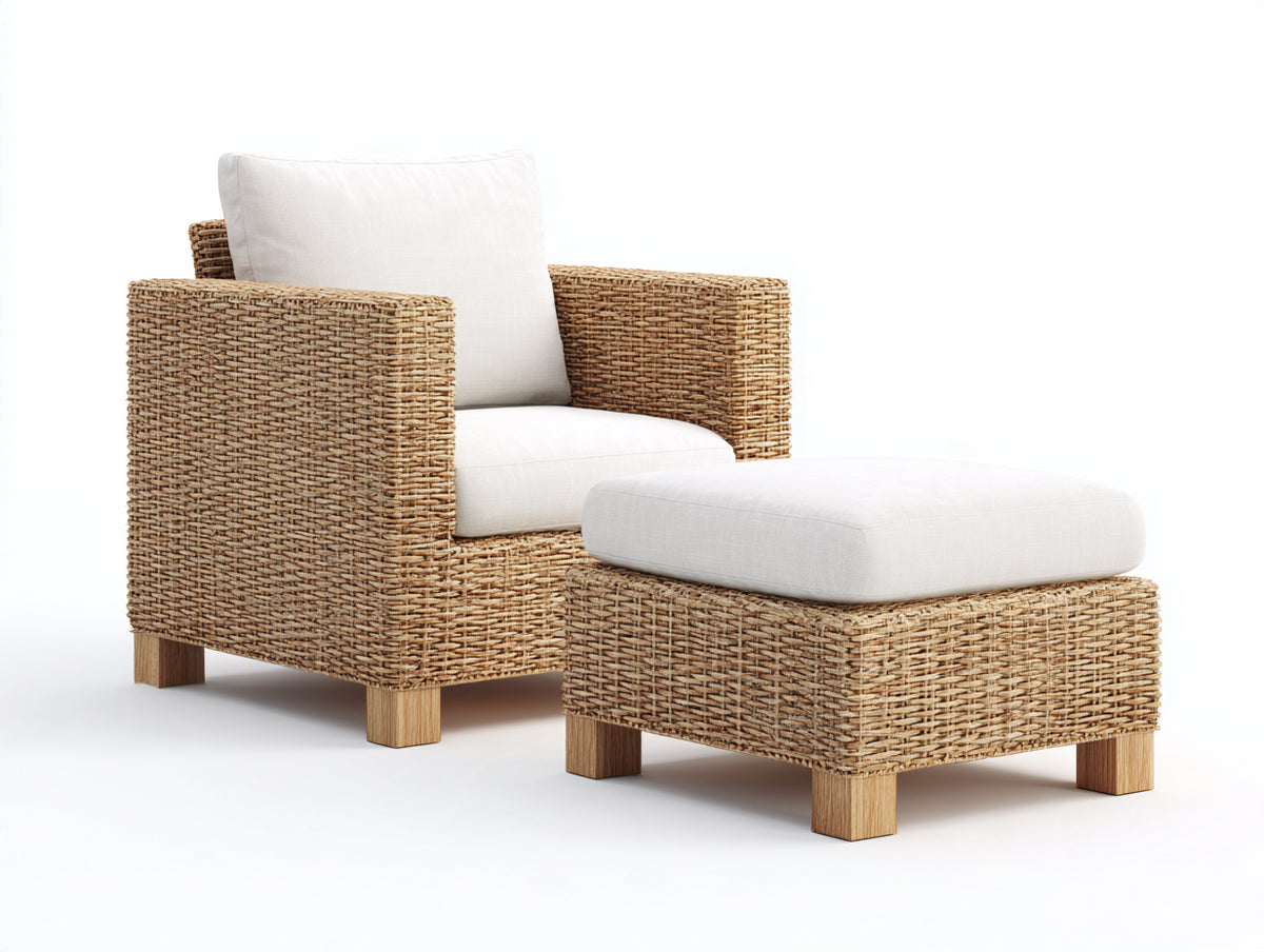 Poltrona da giardino-rattan sintetico-tessuto-92x85x78 cm-beige-bianco-stile naturale moderno