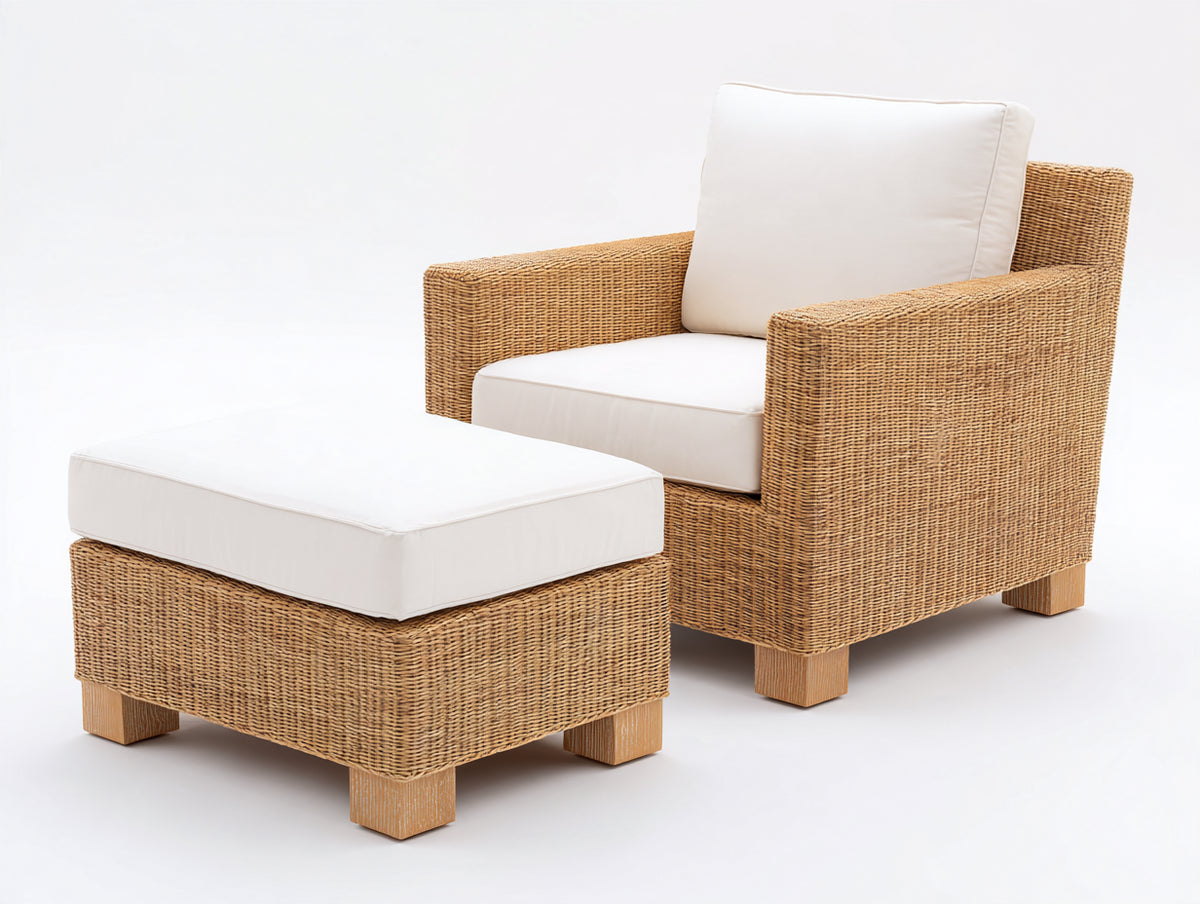 Poltrona da giardino-rattan sintetico-tessuto-90x85x78 cm-beige-bianco-stile naturale moderno