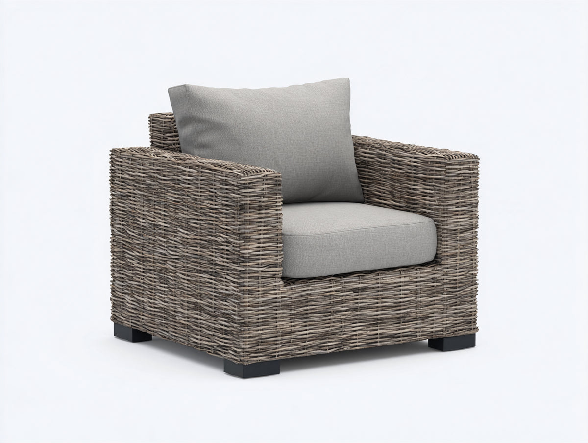 Poltrona da giardino-Rattan sintetico-Tessuto-91x85x76 cm-Marrone scuro-Grigio-Design moderno